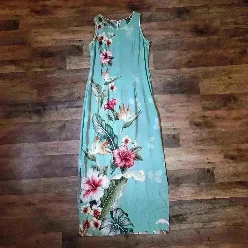 Hawaiian Birds of Paradise Hibiscus Maxi Dress Size Small